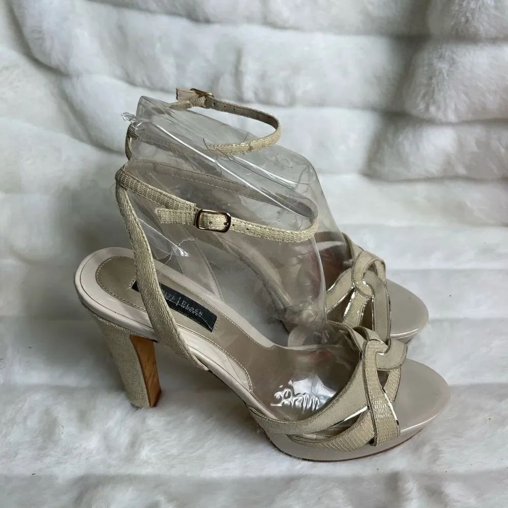 WHBM khaki print snake skin print straps ankle strap platform sandals size 9.5